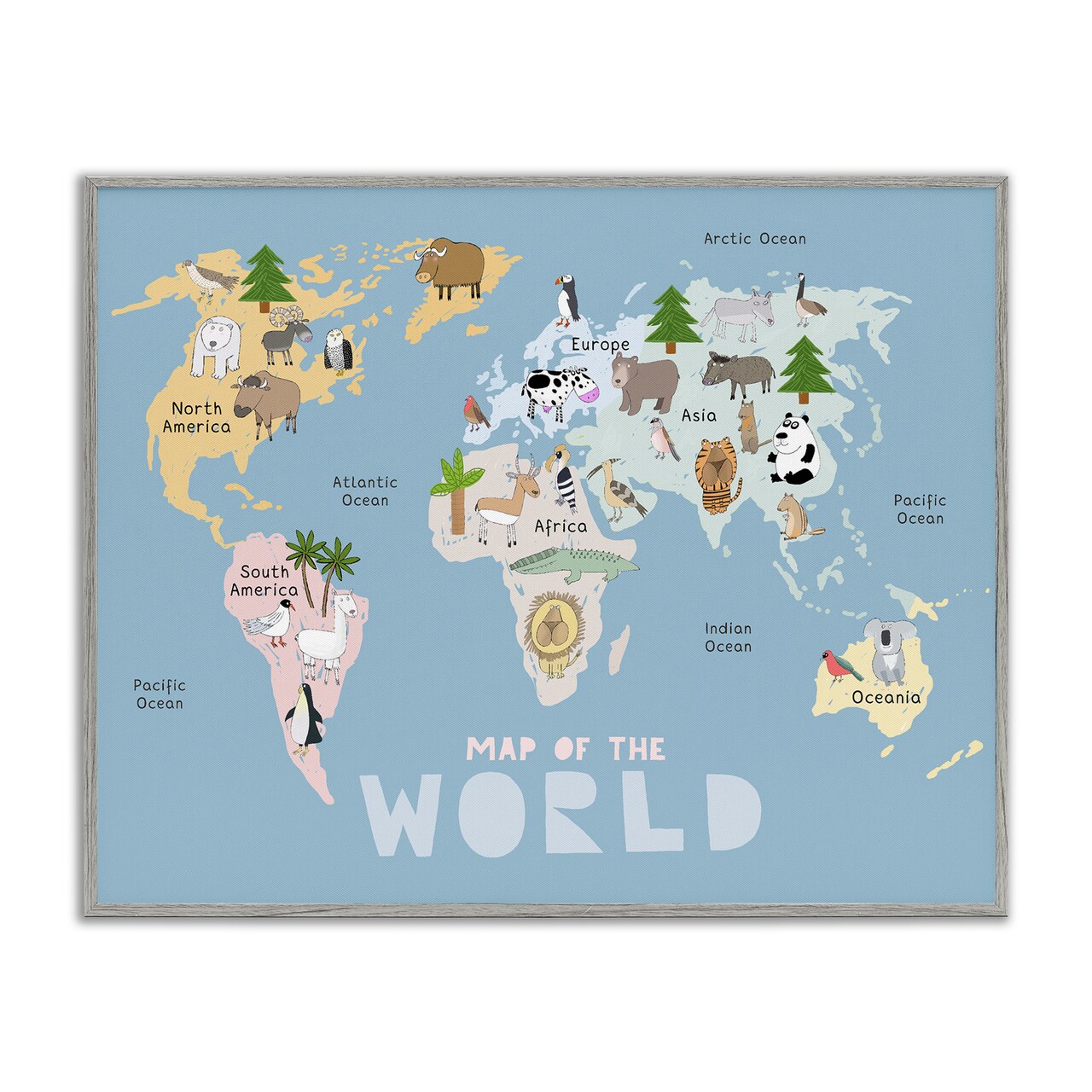 Stupell Industries Kid's Map Of World Blue Framed Giclee, design by Carla Daly